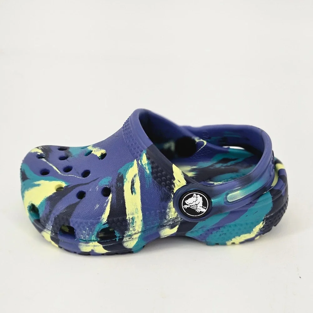 Crocs Classic Marbled Clog Blue Calcite Yellow Citron Comfort Shoes Toddler 7